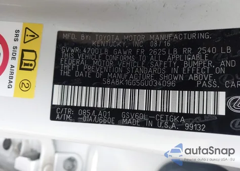 2016 Lexus Es 350 из США, поврежденный, VIN 58ABK1GG5GU034096